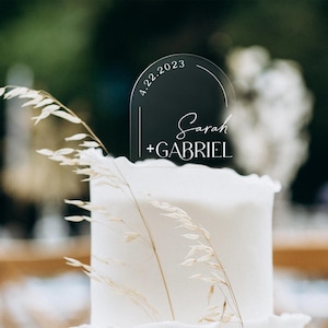 Elegant Personalized Clear Acrylic Arch Wedding Cake Topper, Modern Design w/ Customizable Fonts | 4 1/2”H x 4”W - 5 1/2&quot;H w/ Cake Picks