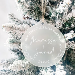 Personalized Frosted Acrylic Christmas Ornament | "Our First Christmas Married" | 2022 | Christmas Gift | Custom Ornament | Circle