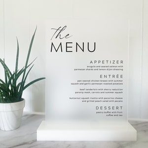 Personalized Frosted Acrylic Wedding Menu | Rectangle | 9&quot;W x 11&quot;H | Modern | Minimalist | Bridal Shower | Baby Shower | Birthday Party