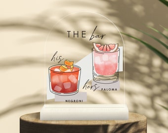 CUSTOMIZABLE Acrylic Bar Sign | Wedding Bar | Cocktails | Custom Drink Art | One Size | His and Hers | Drinks