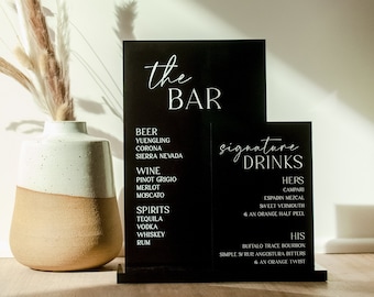 Personalized 2-Layer Black Acrylic Bar Sign | Wedding | Modern and Sleek | His and Hers Drinks | Cocktail Sign