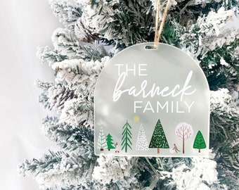 Personalized Frosted Acrylic Christmas Ornament | Family Last Name Ornament | Christmas Trees Design | 2023 | Christmas Gift | Arch