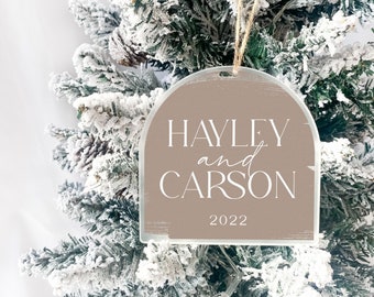 Personalized Frosted Acrylic Christmas Ornament | Couples Ornament | 2022 | Brushed Background | Christmas Gift | Custom Ornament | Arch