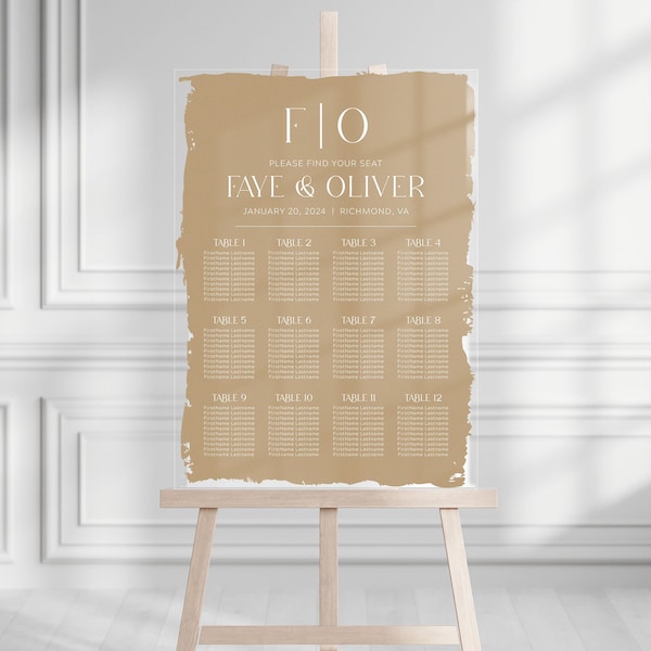 Personalized Acrylic Wedding Seating Chart | 26"W x 36"H | Wedding Guests | Brushed Acrylic | 96-120 Guests | Large Sign | 10+ Tables