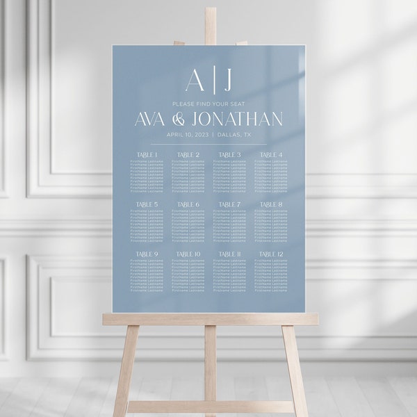 Personalized Acrylic Wedding Seating Chart | 26"W x 36"H | 96-120 Guests | Wedding Guest List | Brushed Acrylic | 10+ Tables