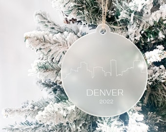 Personalized Frosted Acrylic Christmas Ornament | City Skyline | Single Line | Circle | Christmas Gift | Hometown