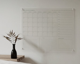 Personalized Acrylic Calendar | Monthly | Custom Lists | 30"W x 24"H | Mary Salas Collab | Housewarming | Home Decor | Clear