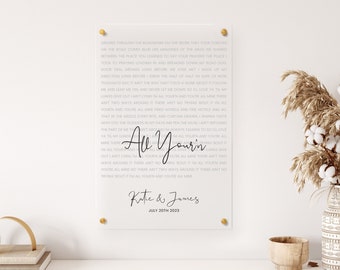 Couples Song Lyrics Home Decor Acrylic Sign | Personalized Anniversary or Valentines Gift