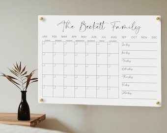 Personalized White Acrylic Calendar Month & Week | Floating Wall Decor | Housewarming Gift | Home Decor | Dry-Erase | Color