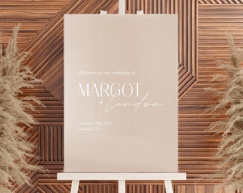 Personalized Acrylic Welcome Sign | Wedding Ceremony | With Date and Location | Minimal | Clear Acrylic | Sign on Easel