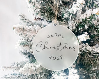 Personalized Frosted Acrylic Christmas Ornament | "Merry Christmas" | Color Options and Font Options | Circle | Christmas Gift