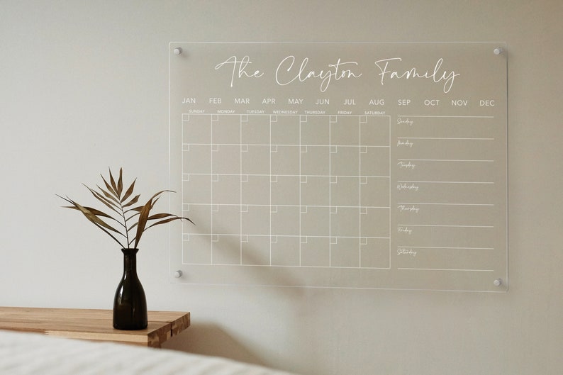 Personalized Acrylic Calendar Month & Week Floating Wall Decor Housewarming Gift Home Decor Dry-Erase Color WEEK1-COLOR image 4