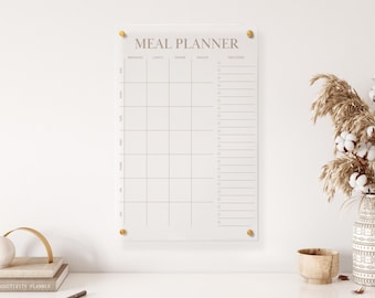 Personalized Acrylic Wall Meal Planner | Grocery List | 12"W X 18"H | Breakfast, Lunch, Dinner, Snacks | Kitchen Menu