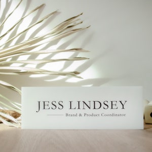 Custom White Acrylic Desk Nameplate | 10&quot; x 3.5&quot; x 1&quot; | Office Decor | Name & Job Title