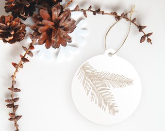 Tropical Leaves Christmas Ornament | Acrylic | Circle Ornament | White Acrylic | Palm Leaf | Aesthetic | Boho Style | Decorative Ornament