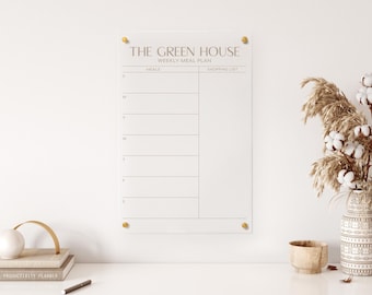 The Green House Weekly Meal Planner | Clear Acrylic | Family Menu | Weekly Menu | Dry-Erase | Weekly Shopping List | Kitchen Menu