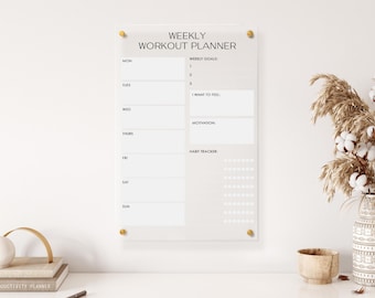 Personalized Acrylic Wall Workout Planner | New Years Resolution | 12"W X 18"H | Weekly Goals | Habit Tracker | Floating