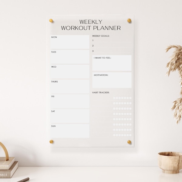 Personalized Acrylic Wall Workout Planner | New Years Resolution | 12"W X 18"H | Weekly Goals | Habit Tracker | Floating