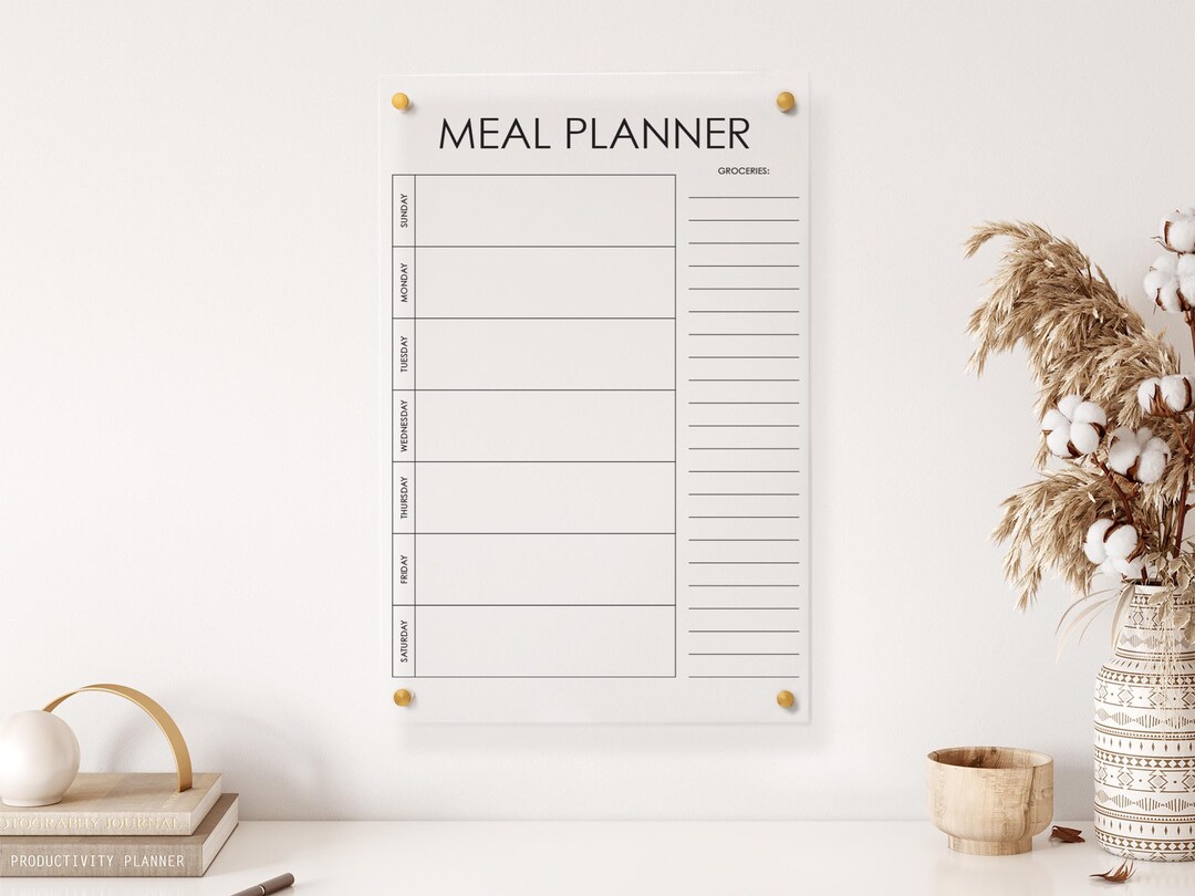 Personalized Acrylic Wall Meal Planner 12w X 18h Grocery List Meal Prep