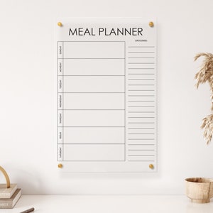 Personalized Acrylic Wall Meal Planner | 12&quot;W x 18&quot;H | Grocery List | Meal Prep | Floating Wall Planner | Kitchen Menu | Healthy Living