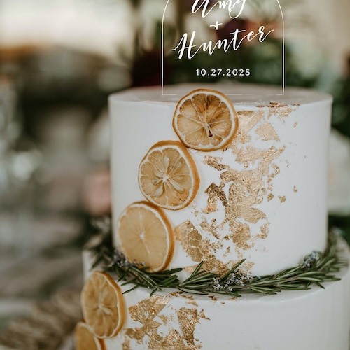 Personalized Acrylic Wedding Cake Topper | Clear | Arch | 4 1/2