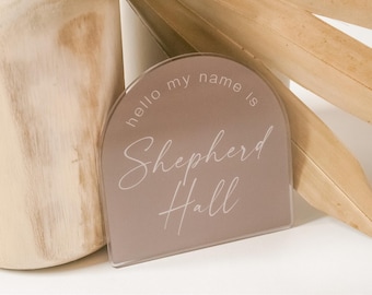 Personalized Clear Acrylic Baby Name Announcement | 4" Size | Arch Shape | Newborn Photo Prop | Color & Font Options