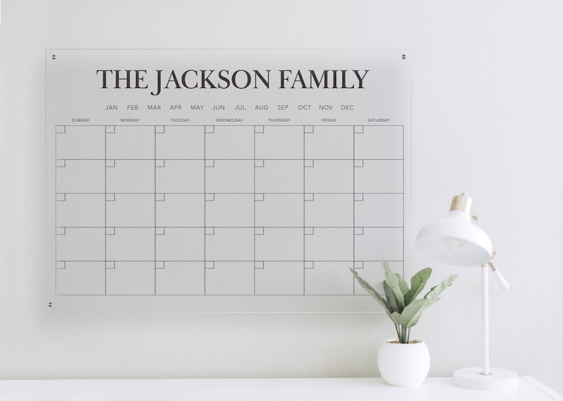 Personalized Acrylic Calendar | Floating Wall Decor | Housewarming Gift | Home Office Calendar| Household Planner | Dry-Erase | MONTH