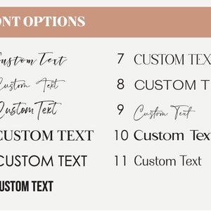 May include: A chart with 11 different font options for customizing text. The options include a variety of styles, from handwritten to bold and blocky.