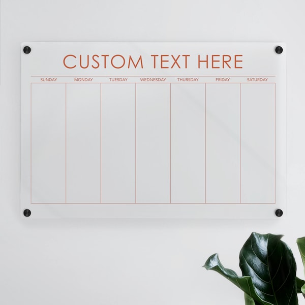 Personalized Acrylic Weekly Calendar | Color Options | Floating Wall Decor | Housewarming Gift | Dry-Erase | Command Center | Family Planner