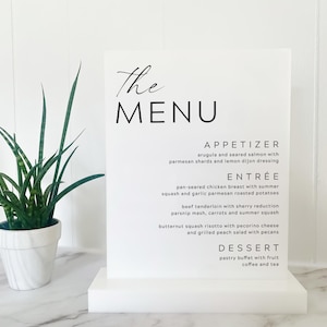 Personalized White Acrylic Wedding Menu | Rectangle | 9&quot;W x 11&quot;H | Modern | Minimalist | Bridal Shower | Baby Shower | Birthday Party