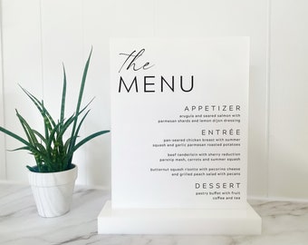 Personalized White Acrylic Wedding Menu | Rectangle | 9"W x 11"H | Modern | Minimalist | Bridal Shower | Baby Shower | Birthday Party