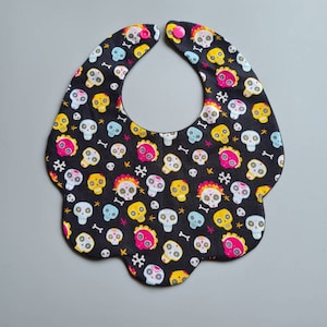 Halloween baby bib - colourful skull baby bib - scallop baby bib