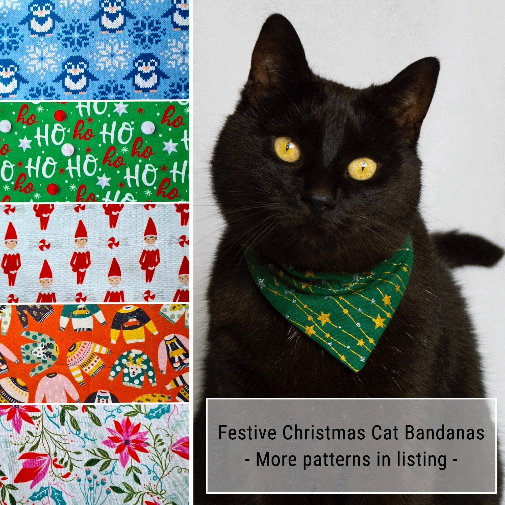 Quick Release Bandana Kitten Collar Cats Collar Breakaway with Bow Tie and Bell Length Adjustable Christmas Cat Collar Classic Plaid Kitty Collar with Snowflake Print for Xmas Party 7.8”-10.9” 