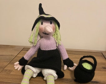 Hand Knitted Witch & Cauldron