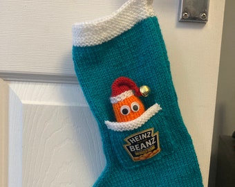 Hand Knitted Baked Bean Gift Christmas Stocking  Novelty Secret Santa