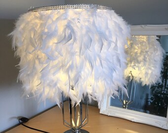 large white feather lamp shade