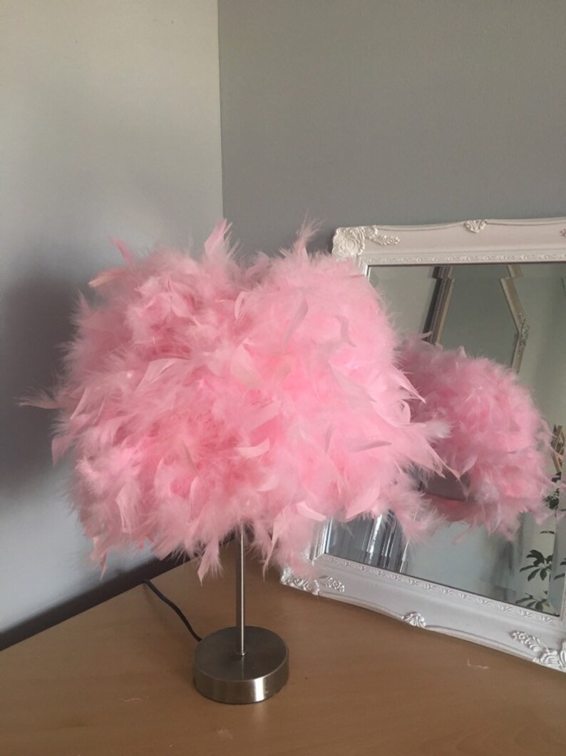 White or Pink Feather Lamp Shade Etsy