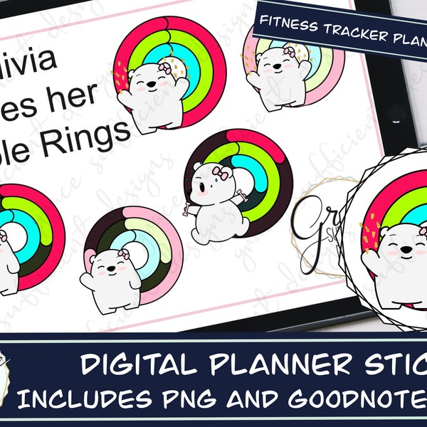 Bundle OLIVIA Loves Her FITNESS TRACKER Digital Planner Stickers, Fitness Tracker, Exercise, Move, Stand, Rings, Hand Drawn Digital Clip Art