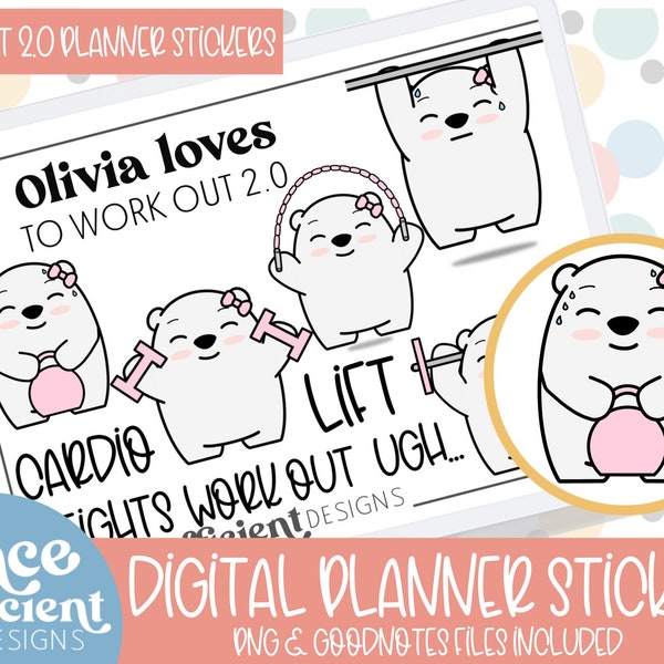 Olivia Works Out 2.0! DIGITAL PLANNER STICKERS Exercise, work out, pull ups, weights, lifting, cross fit, Hand Drawn Digital Clipart