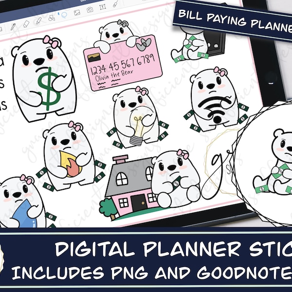 Olivia Pays Bills! DIGITAL PLANNING STICKERS, Bill pay, credit card, rent, electricity, phone bill pay, bill due sticker