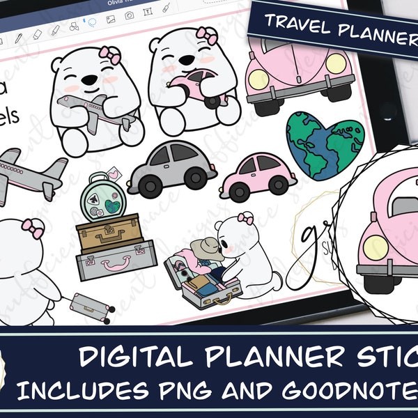 Olivia Travels! DIGITAL PLANNER STICKERS, travel, airplane, car, suitcase, wanderlust, road trip planner sticker