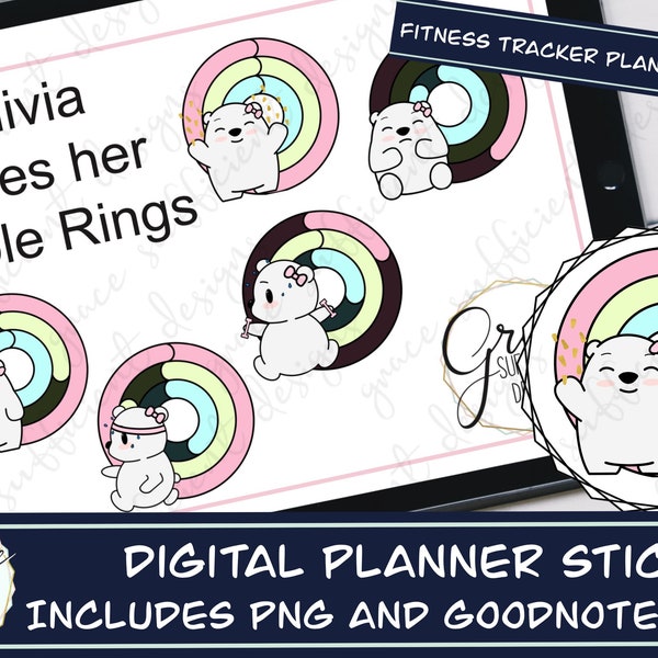 Pastel OLIVIA Loves Her FITNESS TRACKER Digital Planner Stickers, Fitness Tracker, Exercise, Move, Stand, Rings, Hand Drawn Digital Clip Art