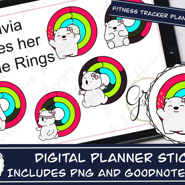 Bright OLIVIA Loves Her FITNESS TRACKER Digital Planner Stickers, Fitness Tracker, Exercise, Move, Stand, Rings, Hand Drawn Digital Clip Art