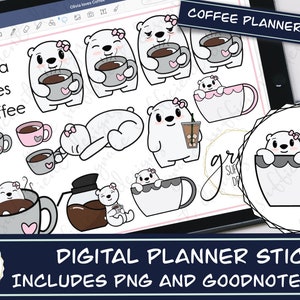 Olivia loves Coffee! Coffee and Iced Coffee DIGITAL PLANNER STICKERS,  Hand Drawn Digital Clipart