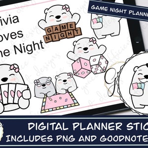 OLIVIA Loves GAME NIGHT Digital Planner Stickers, Game Night, Board Games, Cards, Hand Drawn Digital Clip Art