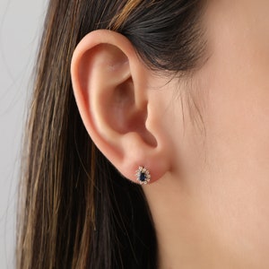 14K Solid Gold Dainty Sapphire Stud Earrings For Women, Diamond Earrings for Women, Gemstone Earrings | Gold Studs, 14K Real Gold Earrings