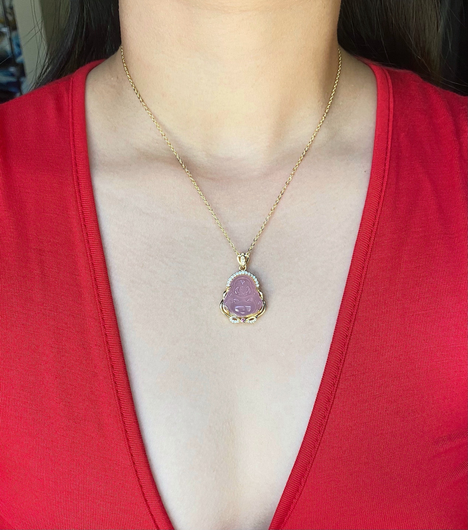 Pink Buddha Necklace Gold Non Tarnish Chain Small Pendant Etsy