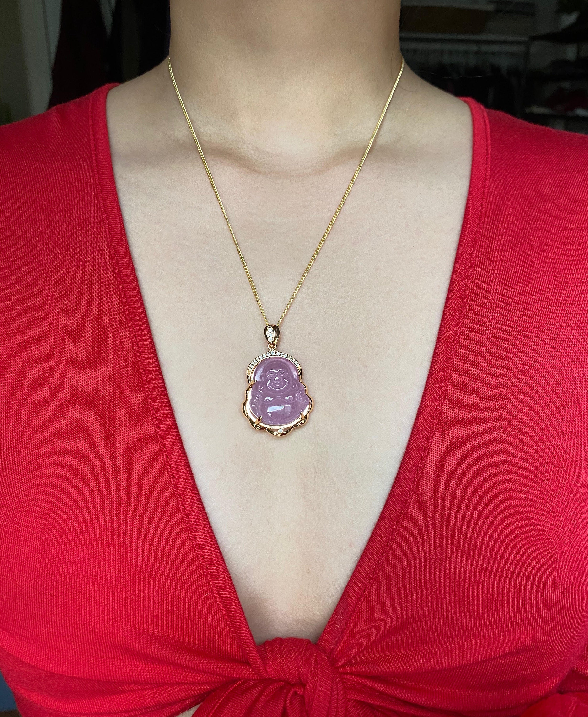 Light Purple Buddha Necklace Jade Buddha Handmade Gold Etsy