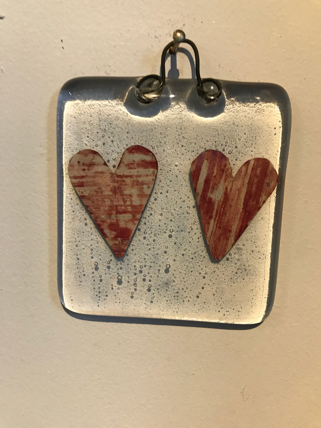 Glass Wall Hanger With Twin Hearts Glass Hanger Wall Art Etsy