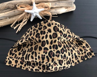 Leopard Print Cotton Adjustable Pleated Face Mask/Filter Pocket/Nose Wire